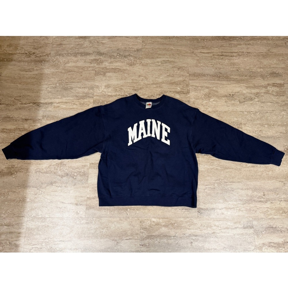 Fruit of the Loom Maine Sweatshirt Mens XL Navy Blue Crewneck Pullover